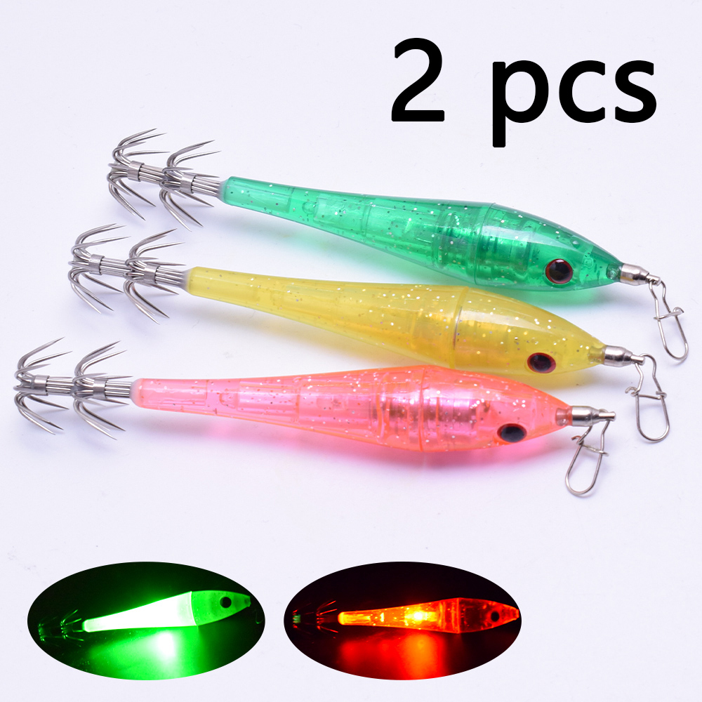 Fishing Boat Navigation Light - ไฟล่อปลาใต้น้ำ LED 2 ชิ้น, เหยื่อจำลองพร้อมตะขอ, กุ้งไม้ไฟฟ้า,