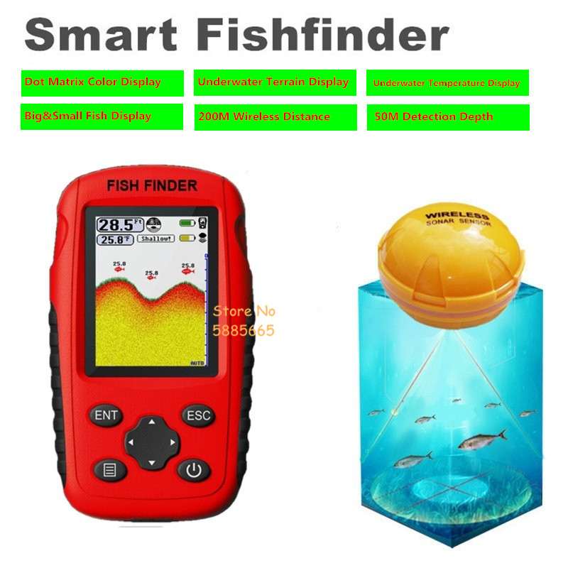 Fishing Boat Depth Finder - เครื่องหาปลาโซนาร์แบบพกพาอัจฉริยะ ความลึก 50 เมตร ระยะตรวจจับ 200