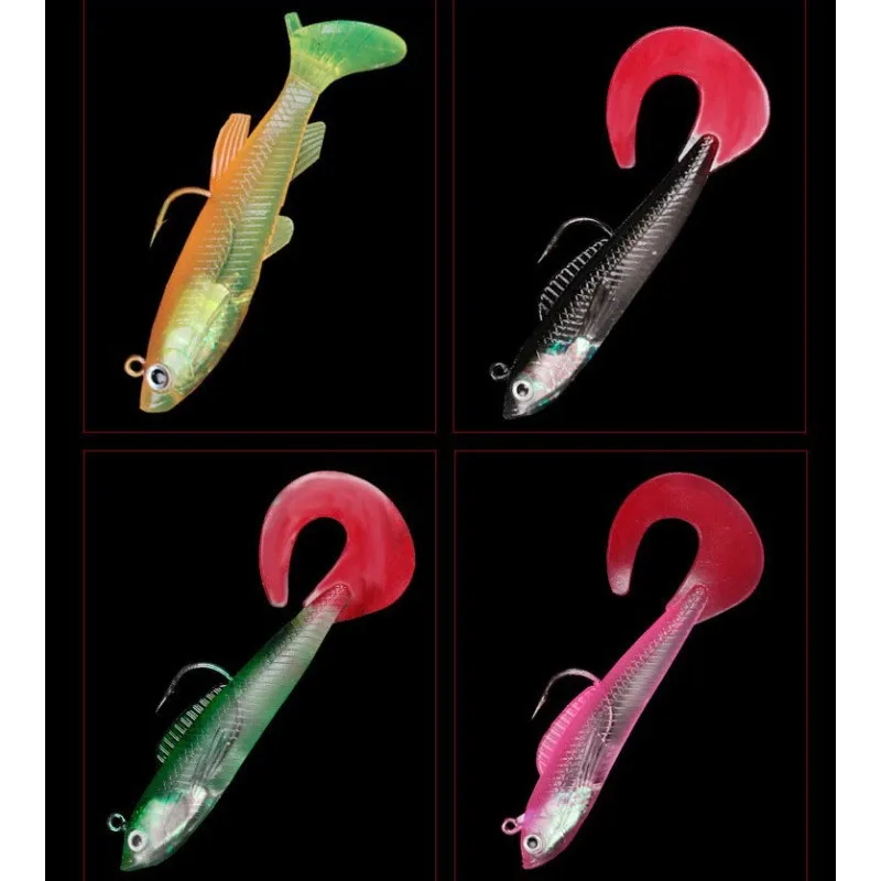 Fishing Boat Anchor - เหยื่อตกปลา 10 ชิ้น แบบมีหางรูปตัว T พร้อมรอก