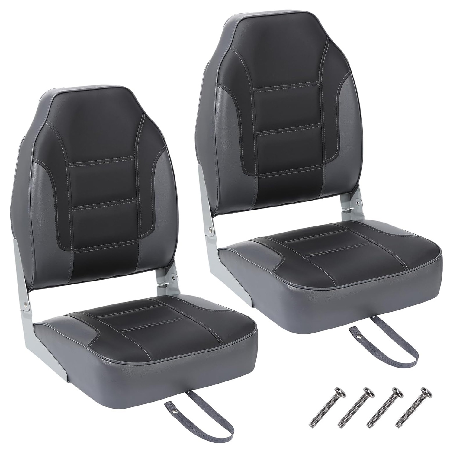 Fishing Boat Seat - ที่นั่งเรือแบบพับได้ 2 แพ็ค, ที่นั่งเรือตกปลาพนักพิงสูง, เก้าอี้เรือที่นั่งสบายพร้อมฟองน้ำหนานุ่มและบานพับสำหรับเรือเที่ยวชมสถานที่, เรือเร็ว